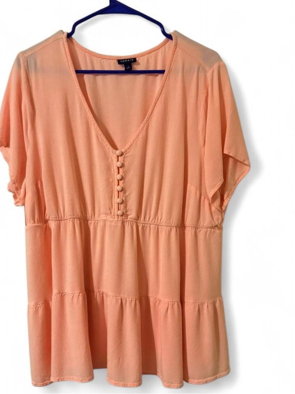 torrid Peach Button-Front V-Neck Peplum Tunic